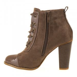 Botine cu toc office din velur cu lac Simone bej
