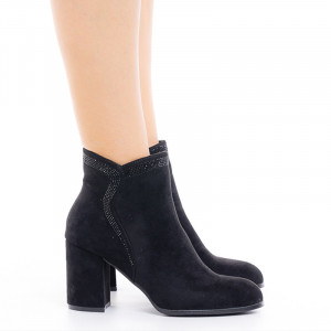 Botine dama cu toc mediu gros din velur Debora negru