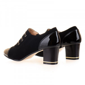 Botine office cu toc mic in combinatie de velur Martina