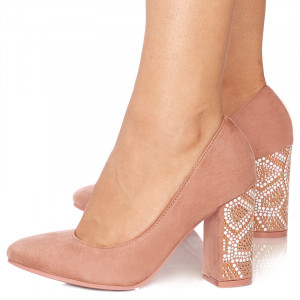 Pantofi cu toc inalt din velur Grazia roz