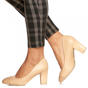 Pantofi office cu toc mediu gros Emilia bej