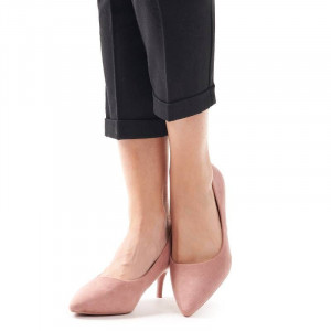 Pantofi stileto cu toc mic din velur Clara roz