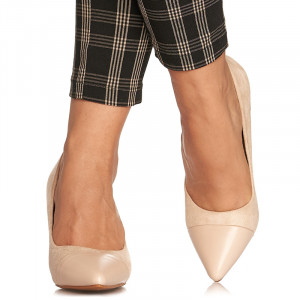 Pantofi stiletto cu toc mediu din velur Alicia bej