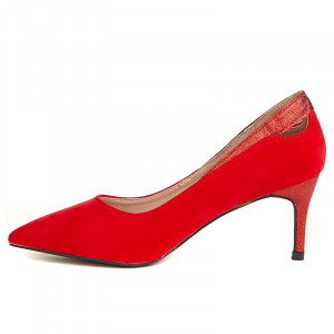 Pantofi stiletto cu toc mediu din velur Amalia rosu