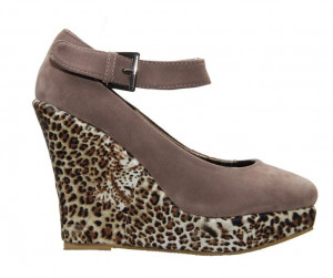Pantofi khaki cu platforma leopard
