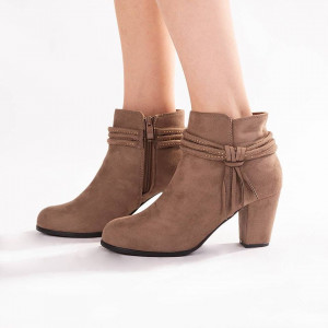 Botine cu toc din velur Paris kaki