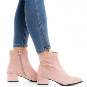 Botine dama cu toc elegante din velur Alma bej
