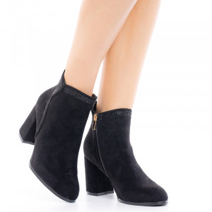 Botine dama cu toc mediu gros din velur Debora negru