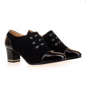 Botine office cu toc mic in combinatie de velur Martina