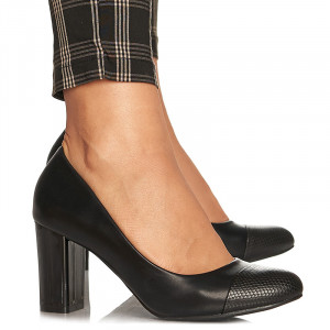 Pantofi office cu toc mediu gros Angelica negru
