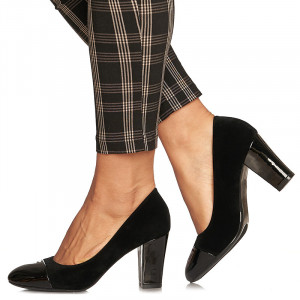 Pantofi office cu toc mediu gros din velur Argentina negru