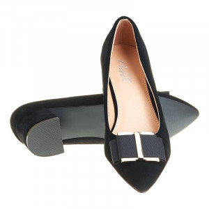 Pantofi office stiletto cu toc mic din velur Layla negru