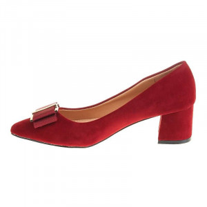 Pantofi office stiletto cu toc mic din velur Layla rosu