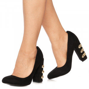 Pantofi stiletto cu toc gros din velur Giuseppina negru