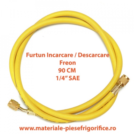 Furtun pentru incarcari - descarcari agenti frigorifici 1/4" SAE, 90 cm GALBEN(yellow) - 1 Buc