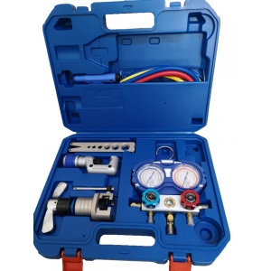 Trusa de bercuit cu Manometre Duble(R134a , R410a, R407c), Furtune(90cm), Taietor Teava si Debavurator