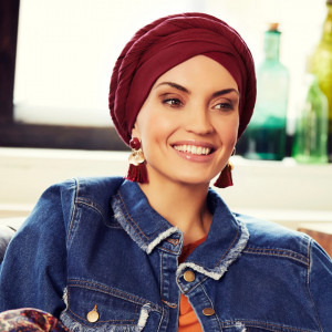 Turban Set BOHO SPIRIT SAPPHIRE, Wine Red, Bumbac/Vascoza