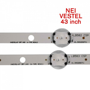 Set barete led NEI, Vestel 43 inch 43NE5505 43" DRT UHD A/B TYPE REV0.3, 17DLB43VER3 , 2 barete x 8 led + 2 barete x 9 led