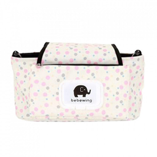 Geanta Organizator Pentru Carucior Bebewing Bej Cu Buline Roz