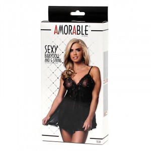 Babydoll e Tanga Amorable Preto