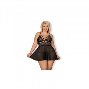 Babydoll e Tanga Obsessive 838 Renda Semi-transparente S/M Preto