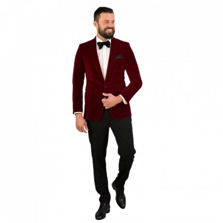 Costum de ceremonie cu sacou catifea burgund
