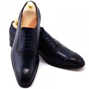 Pantofi business piele patinata bleumarin