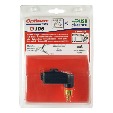 OptiMATE O-105 kettős USB töltő, derékszögű csatlakozó dugóval (DIN Ø12mm) kép