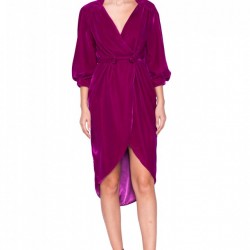 Rochie fucsia din catifea cu lungime asimetrica
