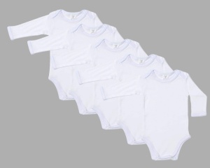 Set 5 body-uri albe din bumbac cu maneca lunga