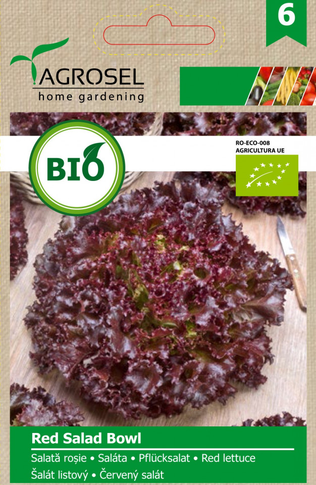 Seminte Salata Red Bowl BIO (2000 seminte) de salata frunze lungi, adanc lobate, de culoare rosie cu bronz pe margini, ECO certificate ecologic, Agrosel
