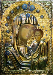 Icoana Ortodoxă pentru Iconostas, Maica Domnului,cu argint și aur