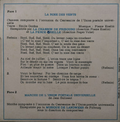 La Chanson De Fribourg, Musique De Landwehr Fribourg – сингъл Souvenir Du XVII° Congres UPU Lausanne 1974