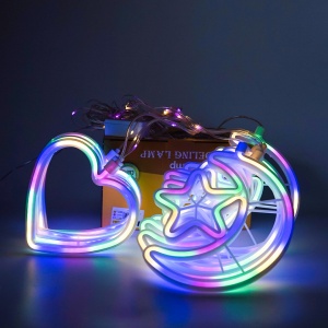 Instalatie in forma de Luna cu Stelute si inimioare , BL-385-M, Lumina Multicolora