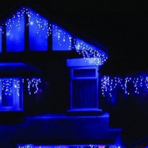 Perdea franjuri de exterior , Led-uri, Lumina rece si Albastra, 5m L, Interconectabila cu joc de lumini, fir verde, BL-360G-WB