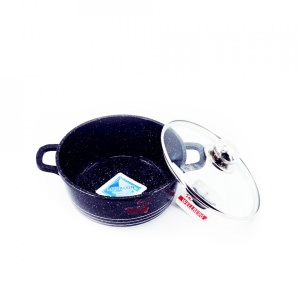 Cratita din aluminiu cu interior marmorat cu capac din sticla termorezistenta, 2L, Wellberg WB 003-20N