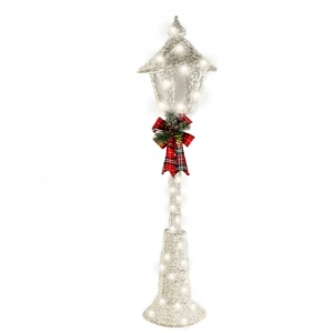 Lampadar cu fir de bumbac alb cu spray de zapada, cu lumini 80 led-uri de culoare alba calda + transformator