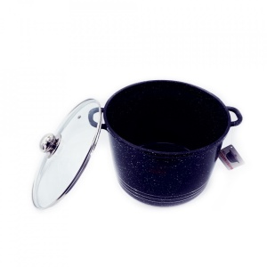 Oala din aluminiu cu interior marmorat cu capac din sticla termorezistenta, 10.6 L, Wellberg WB 005-28N