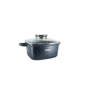 Oala aluminiu marmurat, diametru 20cm, capacitate 2.8L, culoare negru, capac de sticla, cod 4401