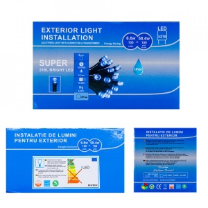 Perdea Lumini de exterior, 216 Led- Lumina Alb - Rosu, 2.5m x 1.5m, caseta joc de lumini, interconectabila