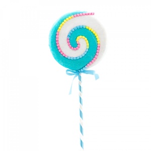 Decoratiune brad in forma de Lollipop, culoare alb cu albastru, dimensiune: 25x4x71 cm, MI-672