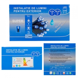 Perdea franjuri de exterior , Led-uri, Lumina rece si Albastra, 5m L, Interconectabila cu joc de lumini, fir verde, BL-360G-WB