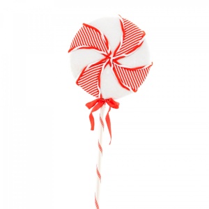 Decoratiune brad in forma de Lollipop, culoare alb cu rosu, dimensiune: 25x4x70 cm, MI-596