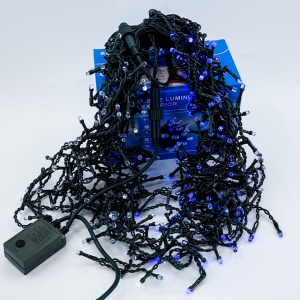 Perdea franjuri de exterior , Led-uri, Lumina rece si Albastra, 5m L, Interconectabila cu joc de lumini, fir verde, BL-360G-WB
