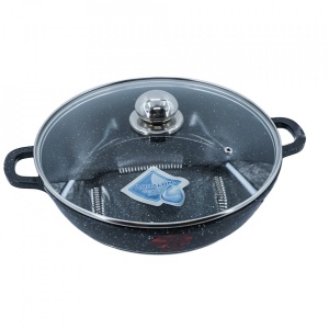 Cratita din aluminiu cu interior marmorat si capac din sticla termorezistenta, 5.5L Blaumann BL 103-32M