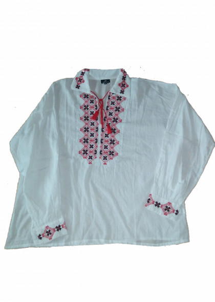 Bluza de barbati traditionala, cu broderie negru cu rosu cusuta