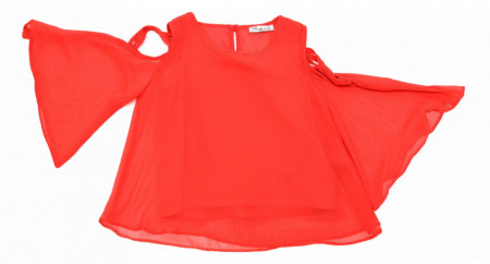Bluza rosie din tifon cu maneca evazata
