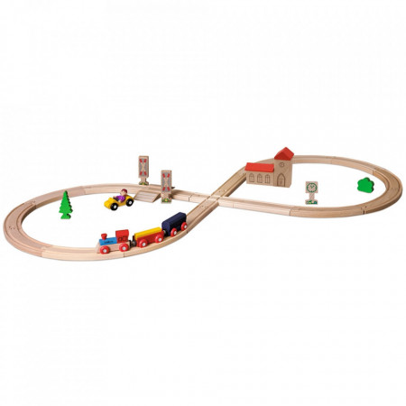 Set din lemn Eichhorn Tren cu sina in forma 8 si accesorii