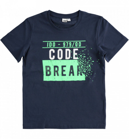 Tricou Bleumarin de adolescenti cu scris verde IDO