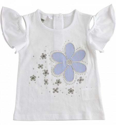 Tricou fete , IDO , alb , cu o margareta deosebita